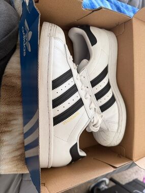 adidas White Leather Sneakers with Black Stripes